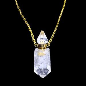 Stylish Genuine Clear Crystal Quartz Perfume Bottle Necklace!